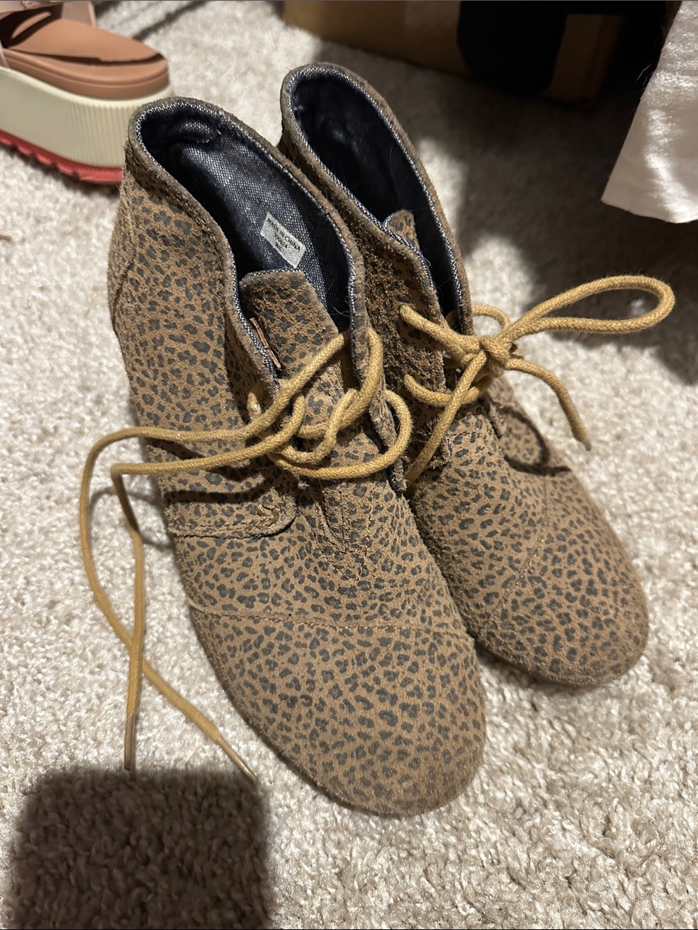 Toms Leopard Print Lace-Up Ankle Booties in Tan and Black